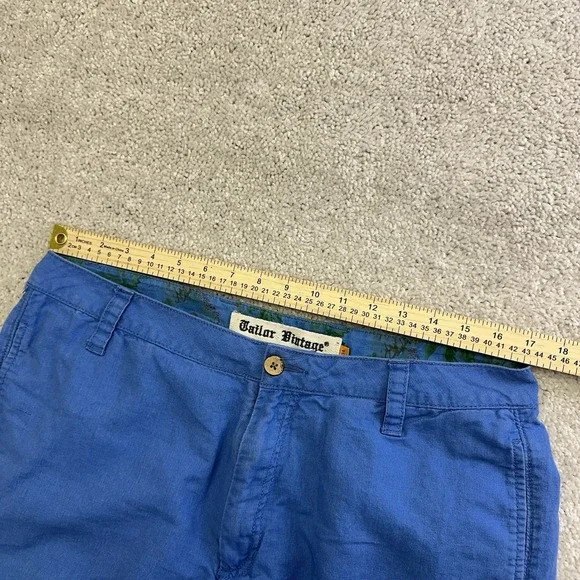 Tailor Vintage Chino Shorts Men's Size 34 Blue Linen Cotton 9 Inch Inseam - Picture 6 of 7